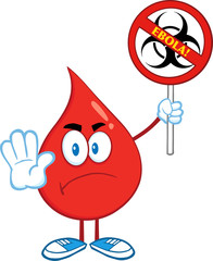 Red Blood Drop Holding A Stop Ebola Sign With Bio Hazard Symbol