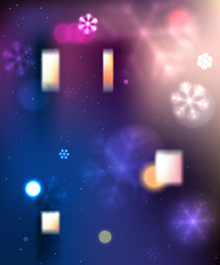 Blue wall with windows, winter illustration