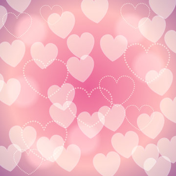 Pink Romantic Blurred Background With Bokeh Hearts