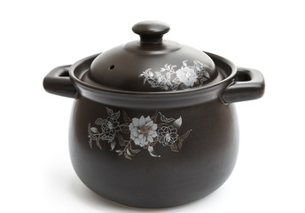 clay cooking pot on a white background