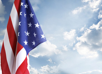 American flag and sky. Copy space