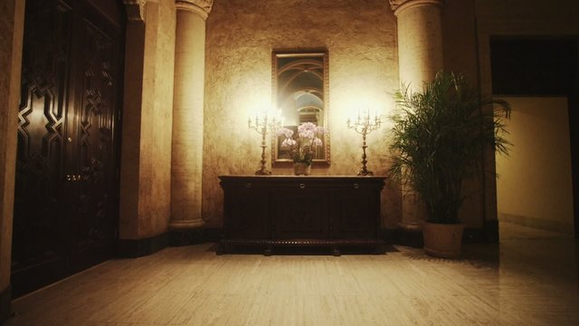 Tilt up of Beautiful Interior of Luxurious Hotel