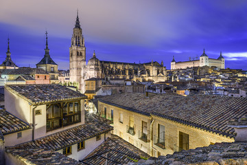 Obraz premium Toledo, Spain Town Skyline with Cathedral and Alcazar