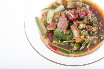 cucumber papaya salad on white background