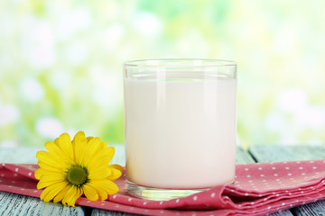 Obraz na płótnie Canvas Milk in glass on napkin on natural background