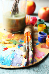 Beautiful still life with professional art materials, close up