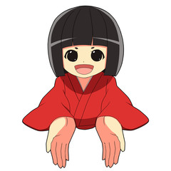 和風着物の女の子/手を出す