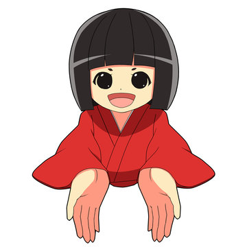 和風着物の女の子/手を出す