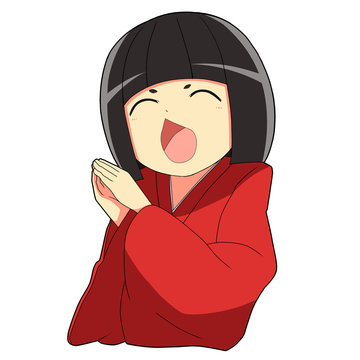 和風着物の女の子/喜ぶ