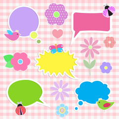 Set of multicolored decorations on pink background