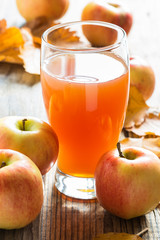 Apple cider ready to drink and ripe organic apples