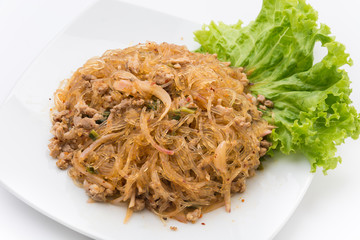 Larb vermicelli or Spicy Vermicelli.Traditional Thai food