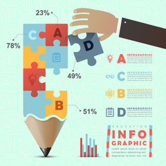 education infographic with colorful puzzle pencil