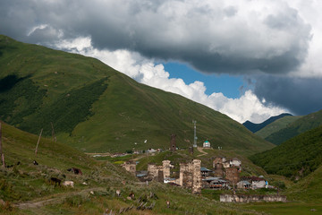 Fototapeta na wymiar Towers in mountain village