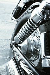 Motorcycle shock absorber, close-up