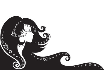 Black and white illustration of elegant woman. - 72291361