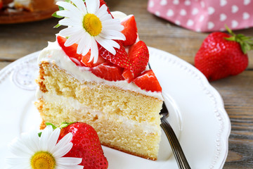 piece of festive strawberry cake