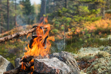 Brewing coffee on a campfire