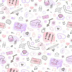 Accessories. Hand drawn seamless pattern.