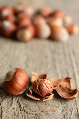 Hazelnuts  on wooden background
