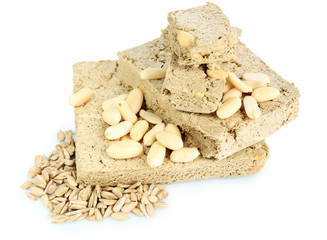 Sunflower halva with peanuts isolated on  white background