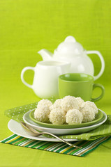 Coconut candies and tea