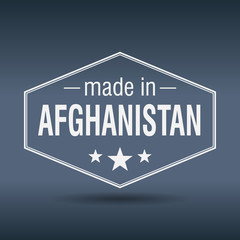 made in Afghanistan hexagonal white vintage label