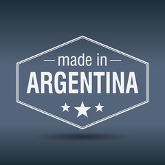made in Argentina hexagonal white vintage label