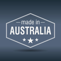 made in Australia hexagonal white vintage label