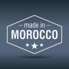 made in Morocco hexagonal white vintage label