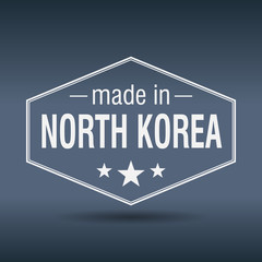 made in North Korea hexagonal white vintage label