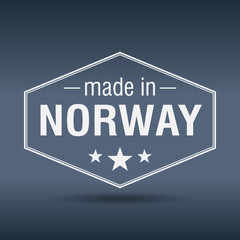 made in Norway hexagonal white vintage label