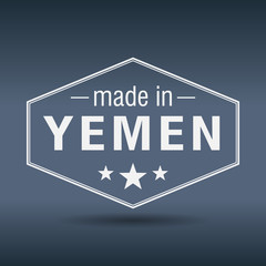 made in Yemen hexagonal white vintage label
