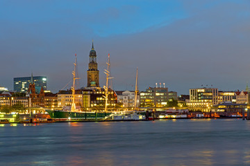 Hamburg with the famous St. Michaelis church at night