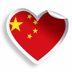 Heart sticker with flag of China isolated on white