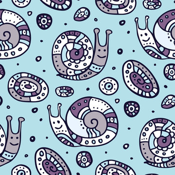 Seamless pattern of cartoon snails.