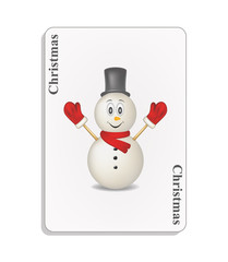 Playing card with smiling snowman and christmas