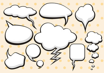 Set of comic bubbles and elements with shadows