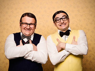 Portrait of two male nerds