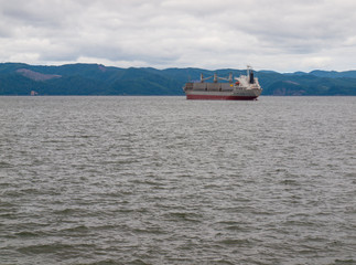 Cargo Ship on the Columbia River at Astoria Oregon USA