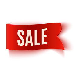 Red realistic detailed curved paper sale banner