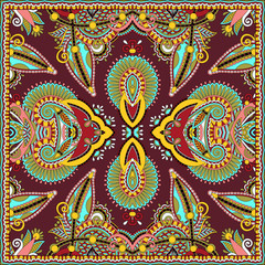 Traditional ornamental floral paisley bandanna. Square ornament
