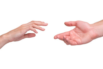 Reaching female and male hands