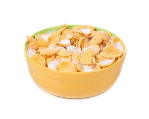 Bowl of cereal with milk.