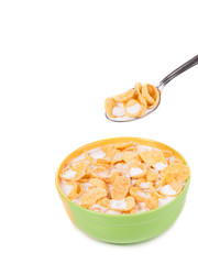 Bowl of cereal with milk.
