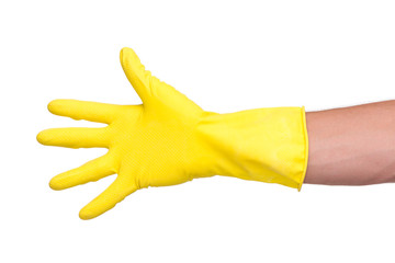Male hand in yellow glove