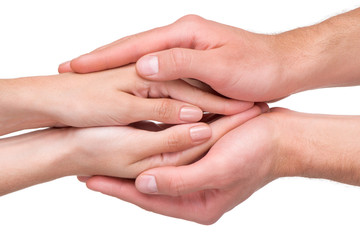 Man keeping in his hans female hands