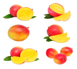 Set whole and sliced mango (isolated)