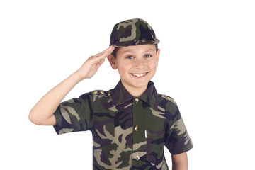 Young soldier isolated on white background