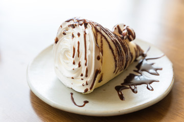 banana roll crepes with cream